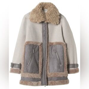 Rebecca Taylor Leather and Shearling Zip Up Coat